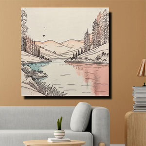 Scenic Abstract Canvas Wall Art Stretched Frame – Vibrant Nature-Inspired Painting