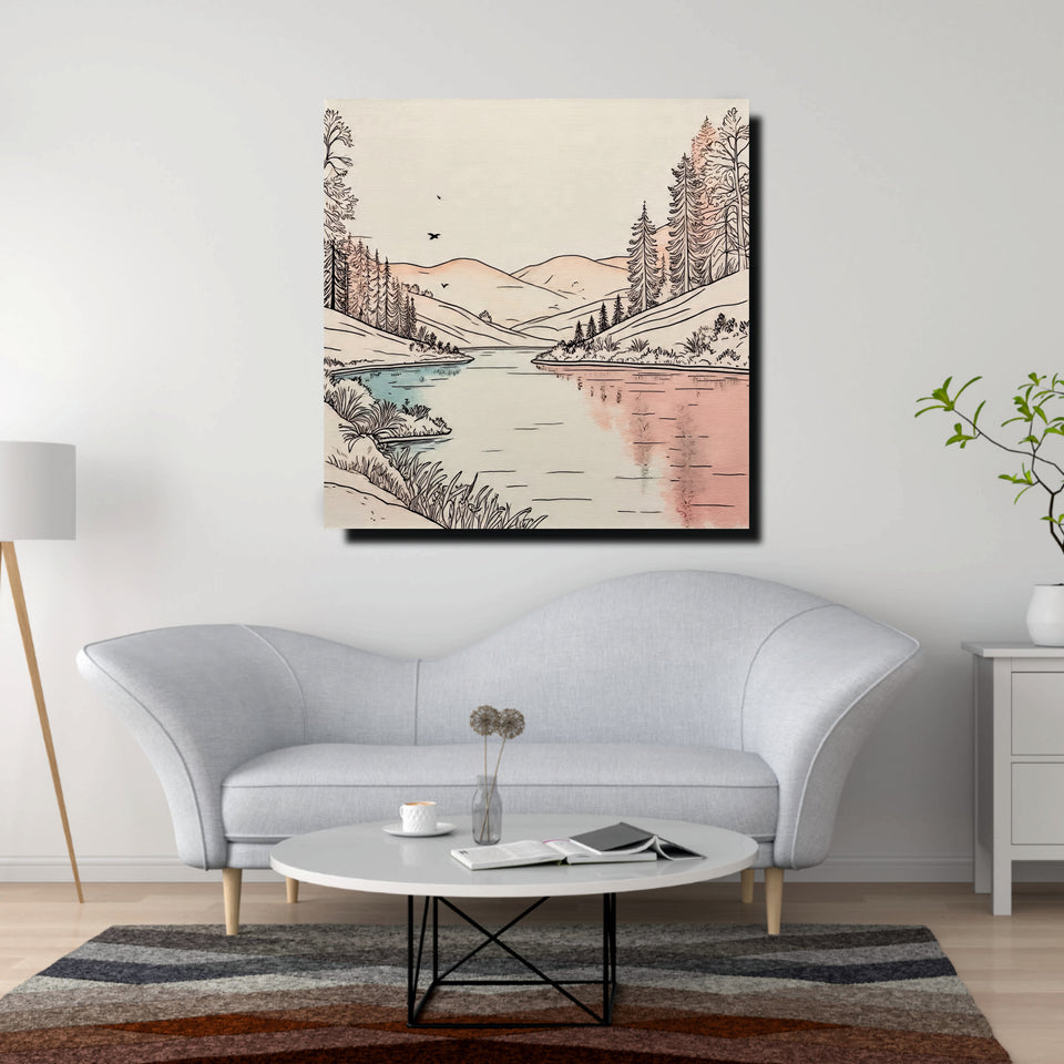 Scenic Abstract Canvas Wall Art Stretched Frame – Vibrant Nature-Inspired Painting