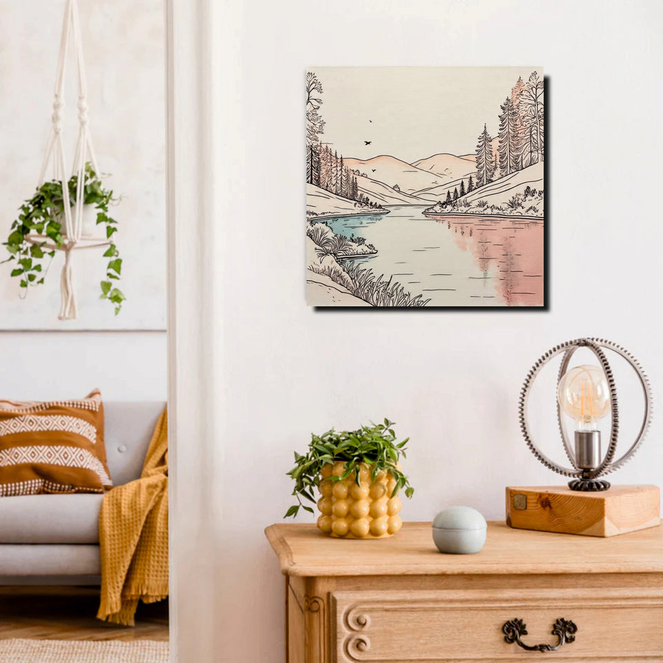 Scenic Abstract Canvas Wall Art Stretched Frame – Vibrant Nature-Inspired Painting