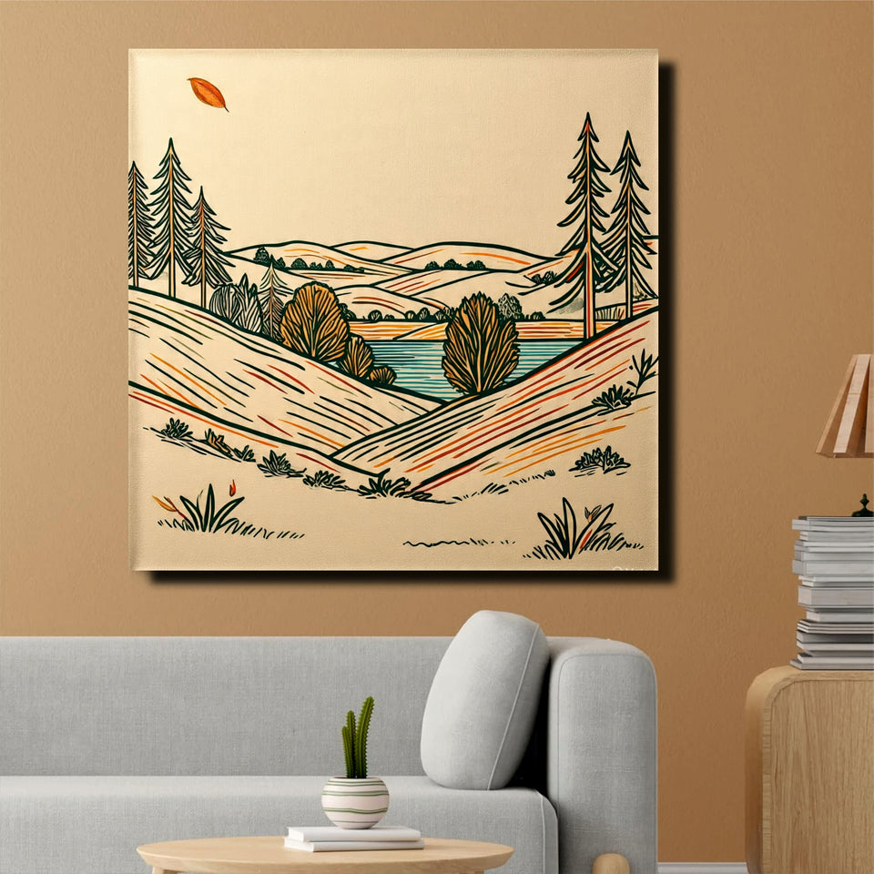 Modern Horizon Digital Canvas Stretched Frame – Minimal Landscape Wall Décor