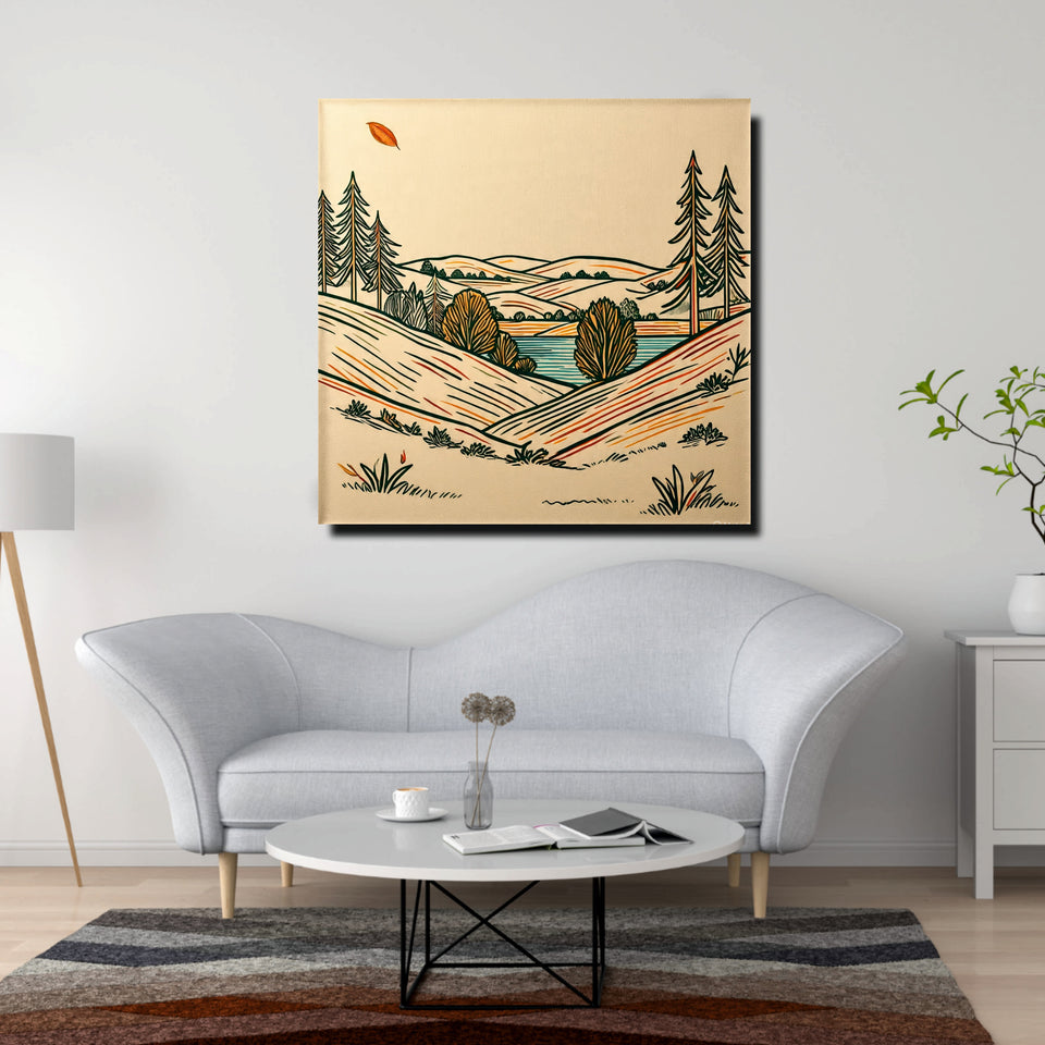 Modern Horizon Digital Canvas Stretched Frame – Minimal Landscape Wall Décor