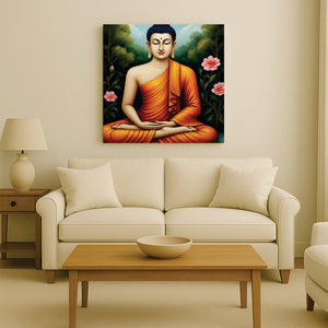 Saffron Echoes in a Sea of Quiet Canvas Wall Art Stretched Frame Painting