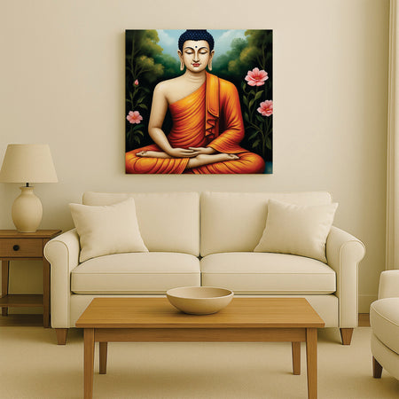 Saffron Echoes in a Sea of Quiet Canvas Wall Art Stretched Frame Painting