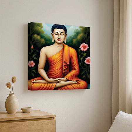 Saffron Echoes in a Sea of Quiet Canvas Wall Art Stretched Frame Painting