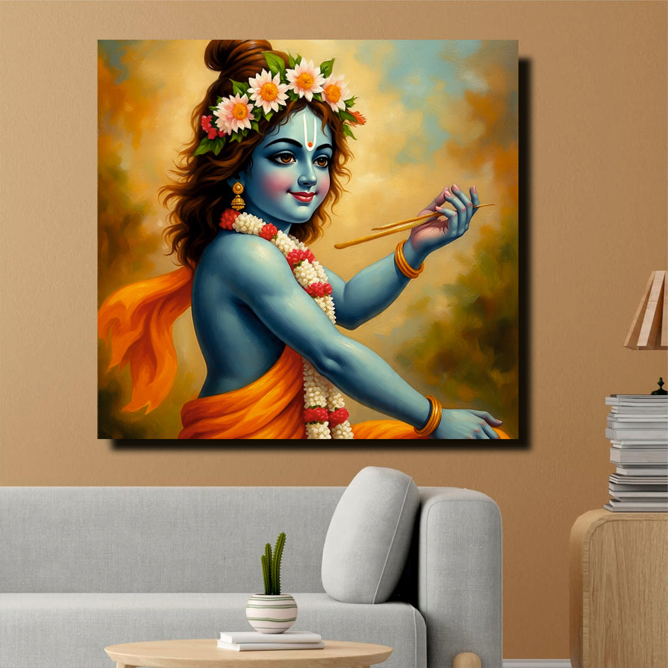 Radha Krishna Digital Canvas Stretched Frame Painting – Ethnic Wall Décor