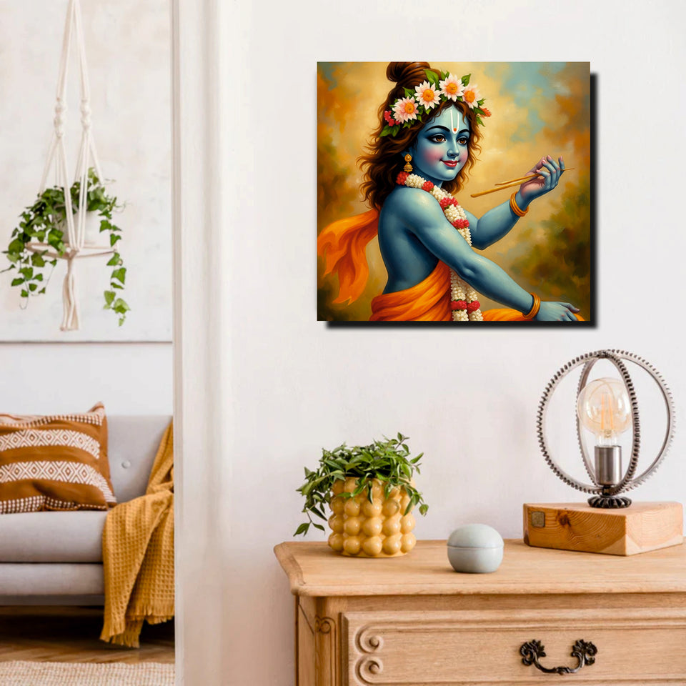Radha Krishna Digital Canvas Stretched Frame Painting – Ethnic Wall Décor