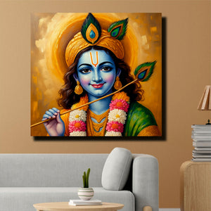 Shri Krishna Digital Canvas Stretched Frame Painting – Vibrant Devotional Wall Décor