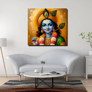 Shri Krishna Digital Canvas Stretched Frame Painting – Vibrant Devotional Wall Décor