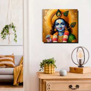 Shri Krishna Digital Canvas Stretched Frame Painting – Vibrant Devotional Wall Décor