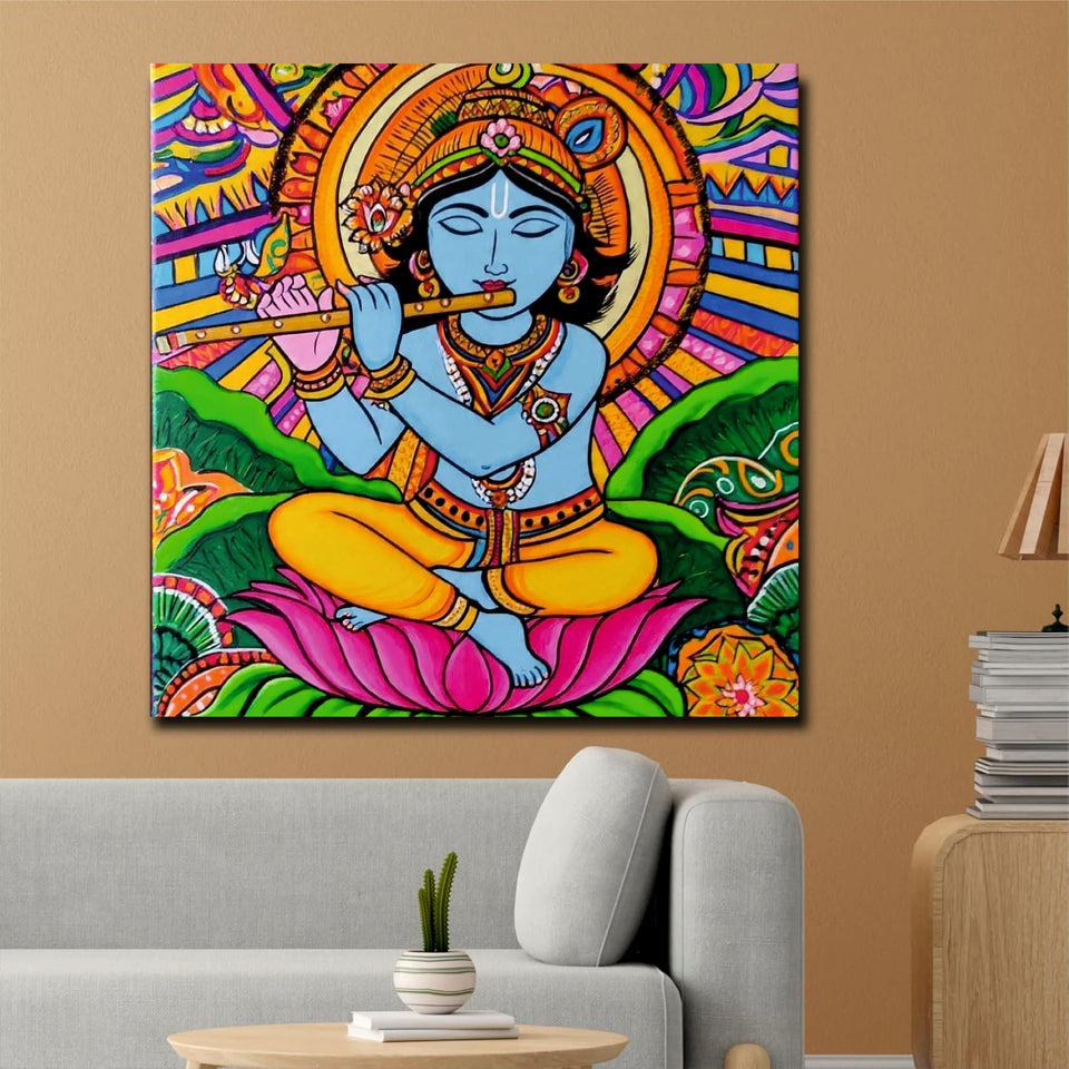 Radha Krishna Romantic Canvas Art Stretched Frame – Spiritual Wall Decoration