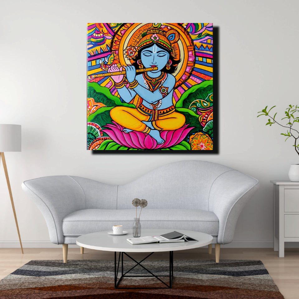 Radha Krishna Romantic Canvas Art Stretched Frame – Spiritual Wall Decoration