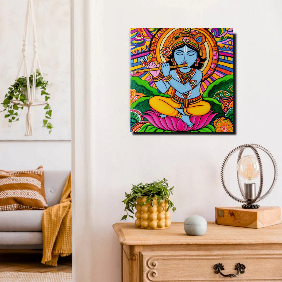 Radha Krishna Romantic Canvas Art Stretched Frame – Spiritual Wall Decoration