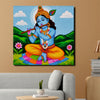 Krishna With Flute Canvas Wall Art Stretched Frame – Divine Spiritual Painting