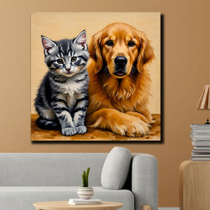 Best Friends Forever – Dog & Cat Duo Canvas  Wall Art Stretched Frame Painting