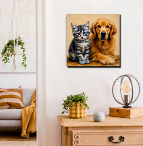 Best Friends Forever – Dog & Cat Duo Canvas  Wall Art Stretched Frame Painting