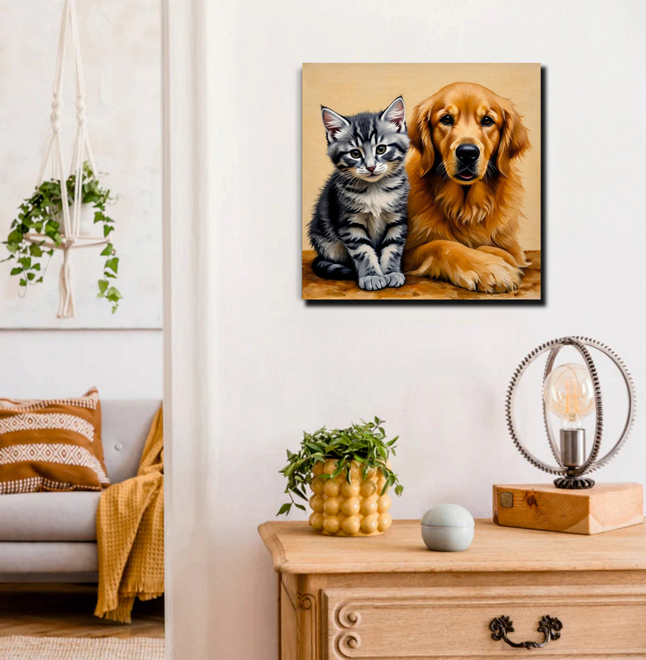Best Friends Forever – Dog & Cat Duo Canvas  Wall Art Stretched Frame Painting