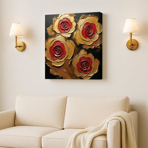 Embers in Bloom — Where Red Desire Meets Golden Grace Canvas Wall Art Stretched Frame Painting