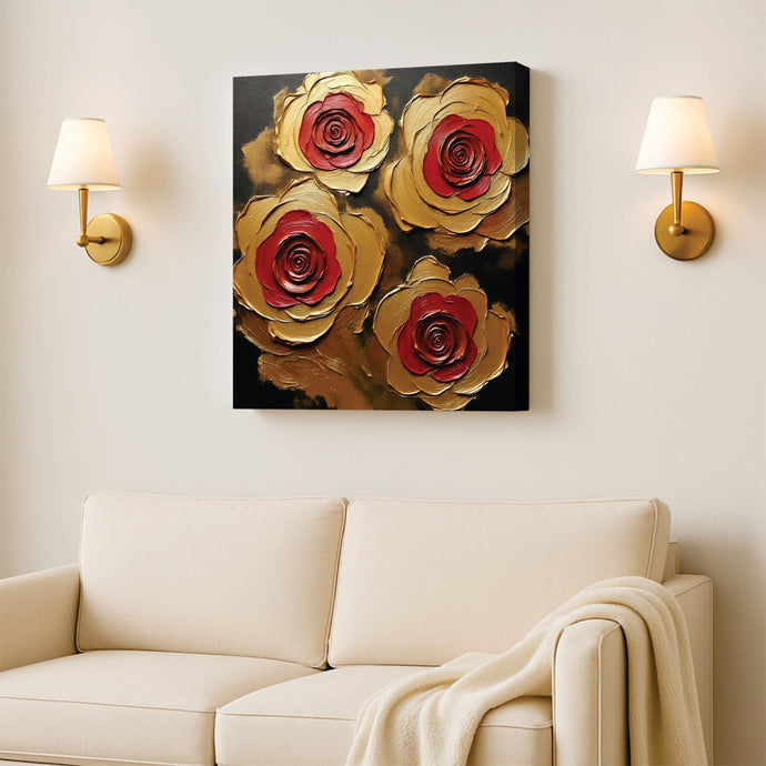 Embers in Bloom — Where Red Desire Meets Golden Grace Canvas Wall Art Stretched Frame Painting