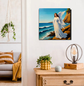 Guardian Angel by the Sea – Spiritual  Canvas Wall Art Stretched Frame Painting
