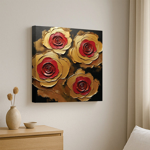 Embers in Bloom — Where Red Desire Meets Golden Grace Canvas Wall Art Stretched Frame Painting