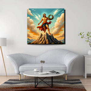 God of Thunder – Mythological Power Canvas Wall Art Stretched Frame Painting