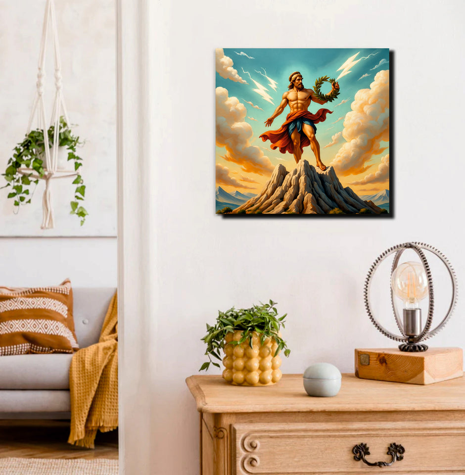 God of Thunder – Mythological Power Canvas Wall Art Stretched Frame Painting
