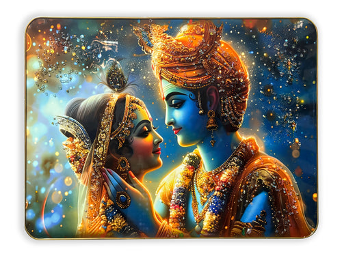 Shimmering Love Divine Radha Krishna Crystal Wall Art Painting