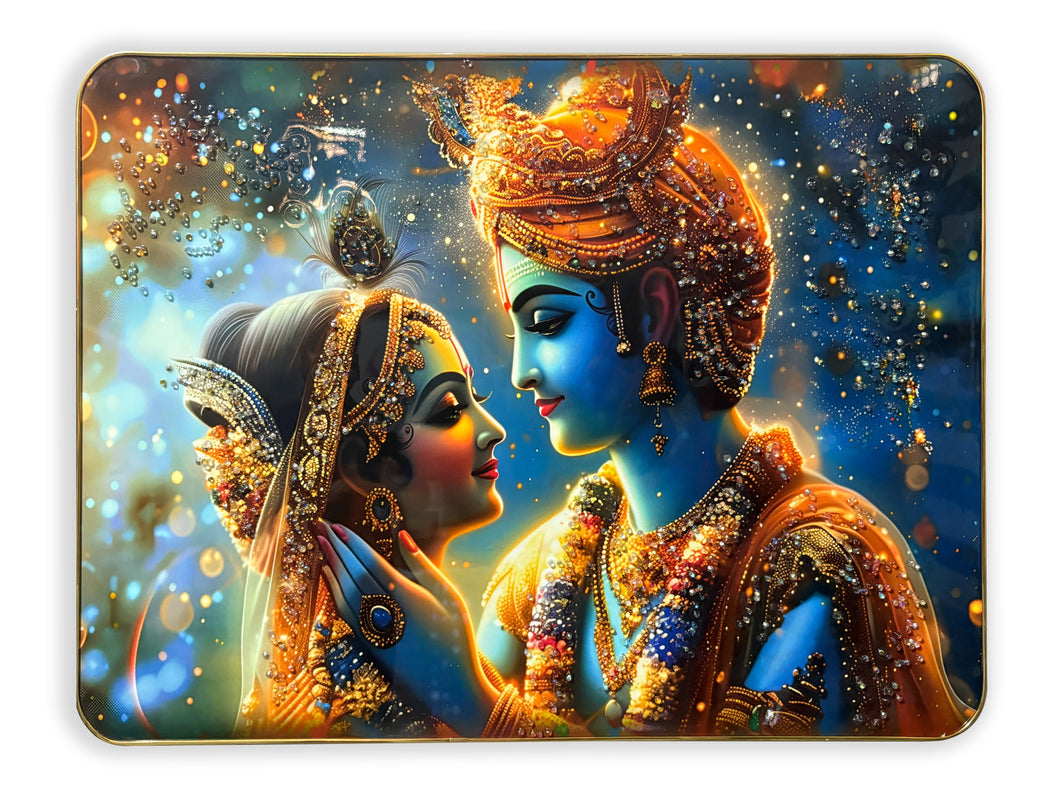 Shimmering Love Divine Radha Krishna Crystal Wall Art Painting