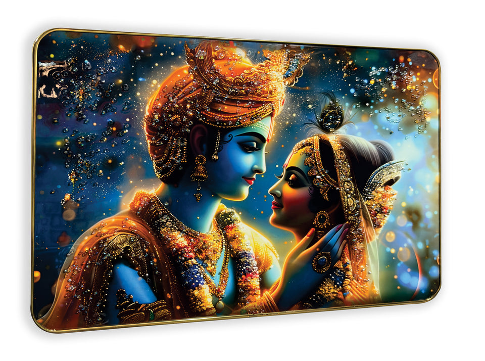 Shimmering Love Divine Radha Krishna Crystal Wall Art Painting