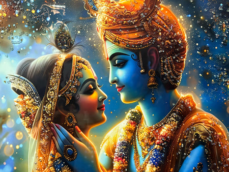Shimmering Love Divine Radha Krishna Crystal Wall Art Painting