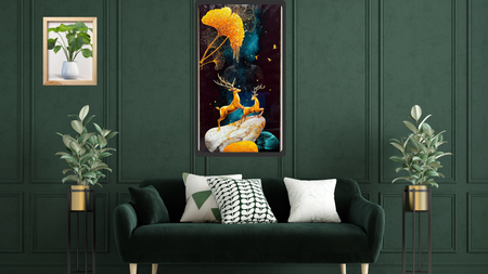 Gold Reindeer Crystal Embossed Wall Art Painting