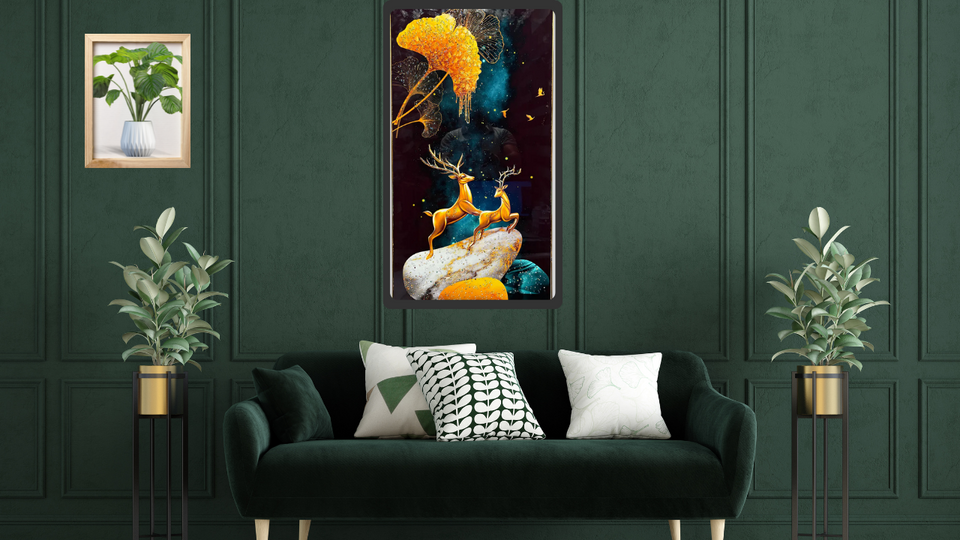 Gold Reindeer Crystal Embossed Wall Art Painting